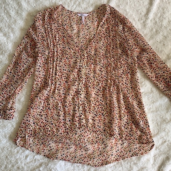 Kina sheer blouse‎ polka dot cream red navy career - Picture 2 of 16